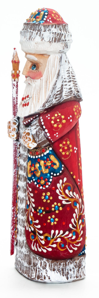 180 mm Santa Claus with a Magic Staff and a Bag handpainted Wooden Carved Statue (by Natalia Nikitina Workshop)