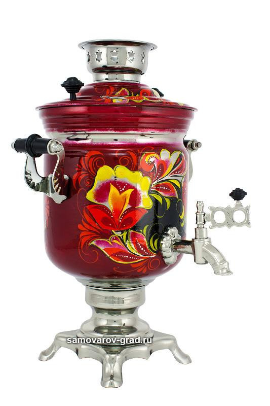 Flowers Hand Painted Electric Samovar Kettle with Teapot and Tray