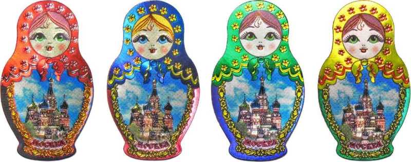 Магнит-матрёшка фольгированный "Москва" в ассортименте, 6х3,5 см
