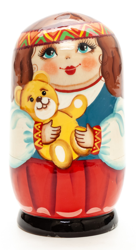 120mm Girl with a Teddy Bear hand painted Matryoshka 3pcs (by Gift Shop)