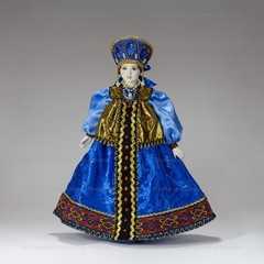 The Girl in a Blue Dress and Kokoshnik hand-sewn Porcelain Doll - 16 Inches