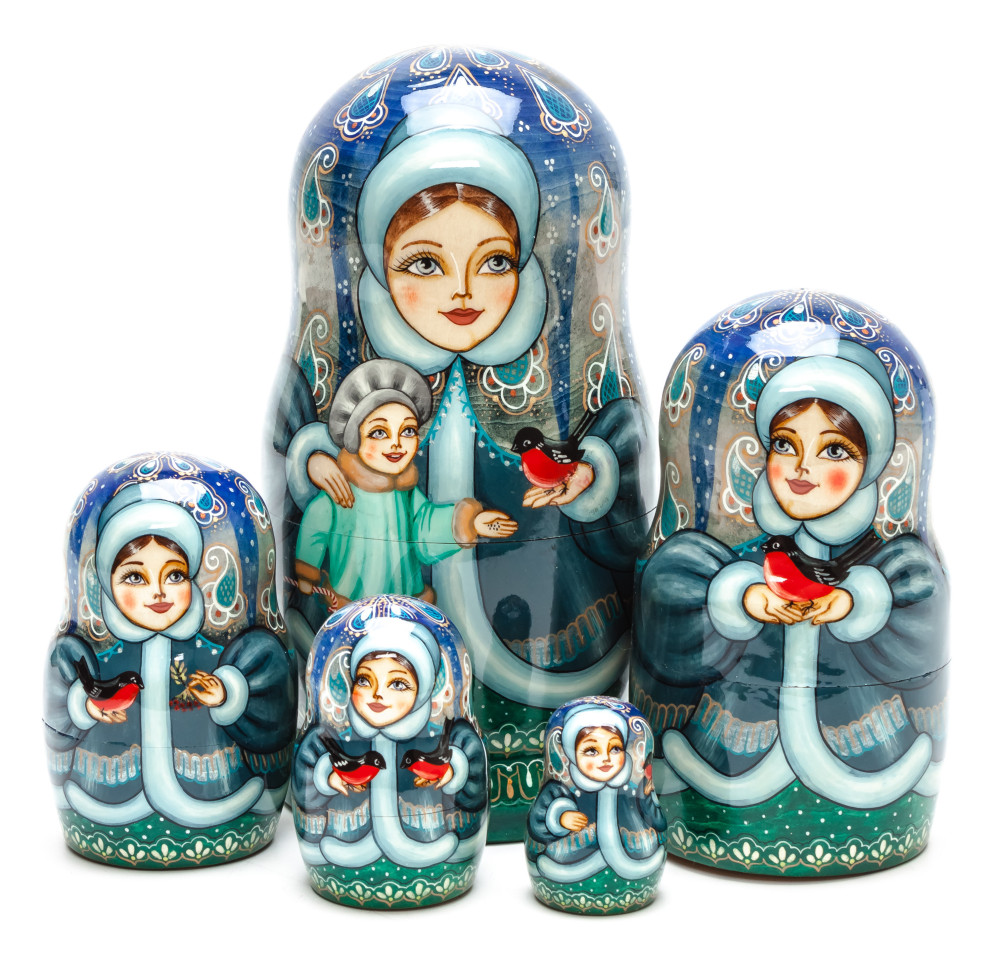 160 mm The Snow Princess handpainted Wooden Matryoshka Doll 5 pcs (by Skazka)