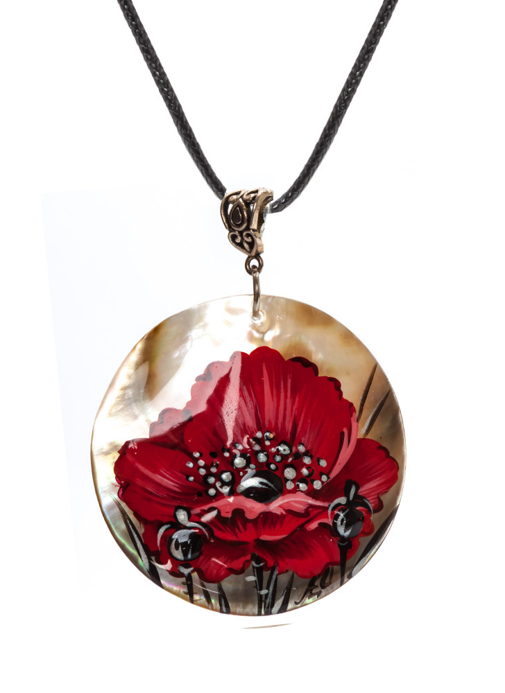 d50 mm Flower hand painted Nacre Pendant (by Tatiana Shkatulka Crafts)