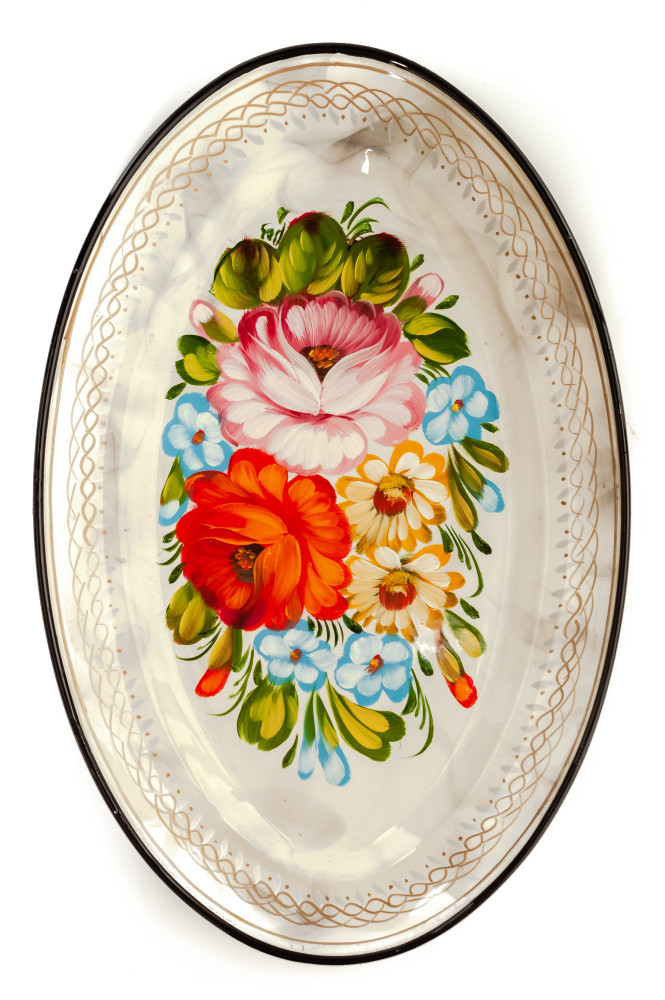 165x255 mm Zhostovo Patterns hand painted and lacquered Metal Forged White Tray (by Lada Crafts)