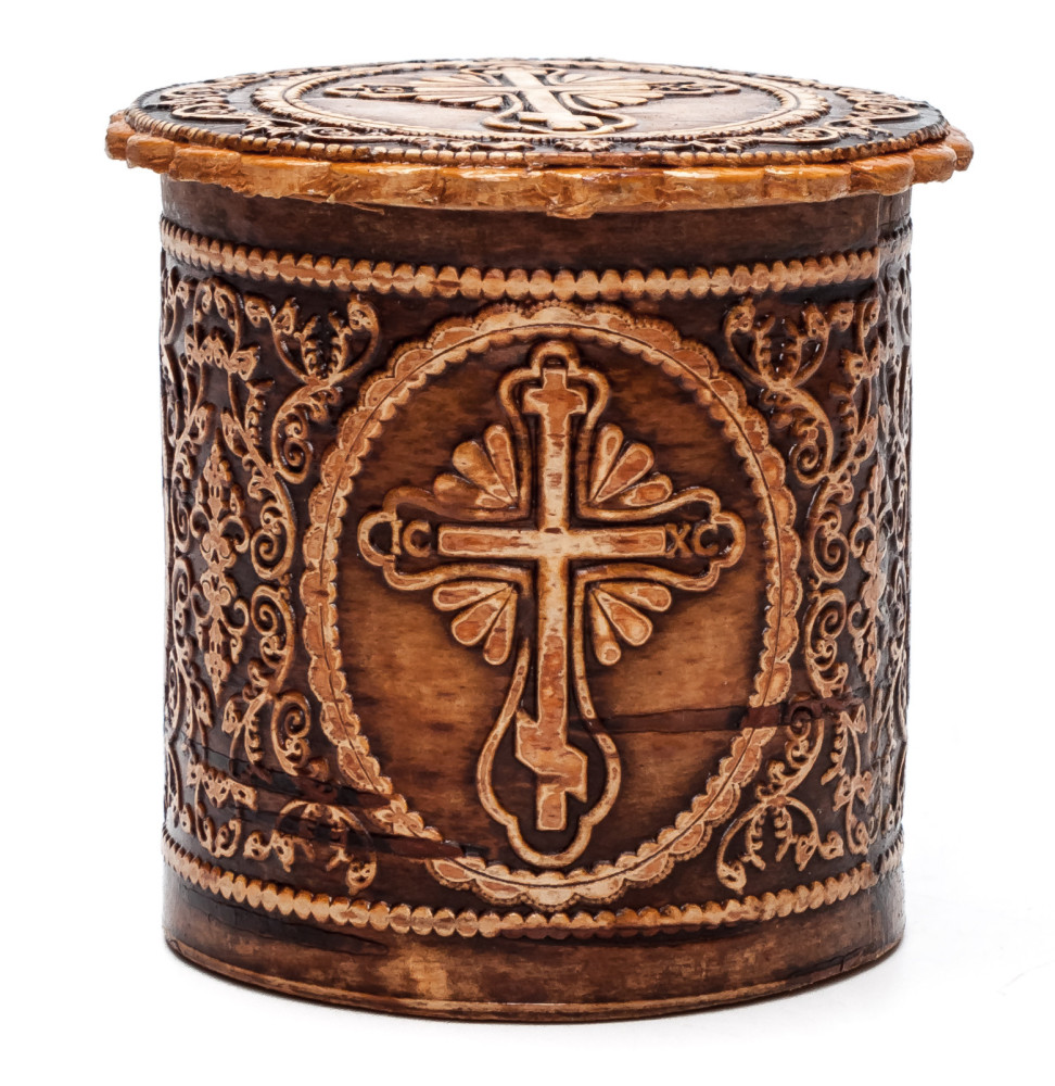 d 45 mm Siberian Patterns hand made Birchbark Jewelry Box (by Maxim Birch)
