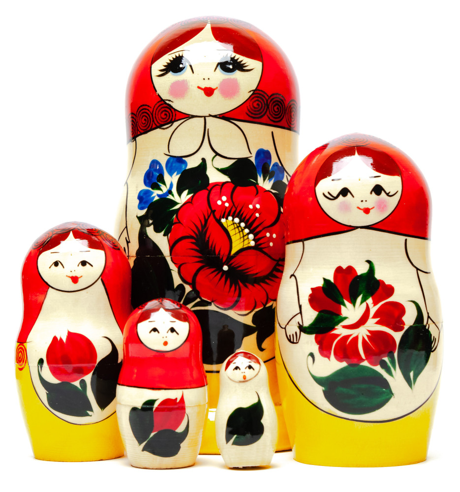 170 mm Russian Tradithional Semyonovskaya Hand Painted Matryoshka Doll 5pcs (by Alena Crafts)