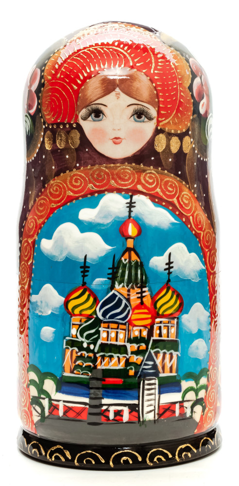 220 mm Moscow Saint Basil Cathedral handpainted Wooden Matryoshka Doll 7 pcs (by Sheherazade)
