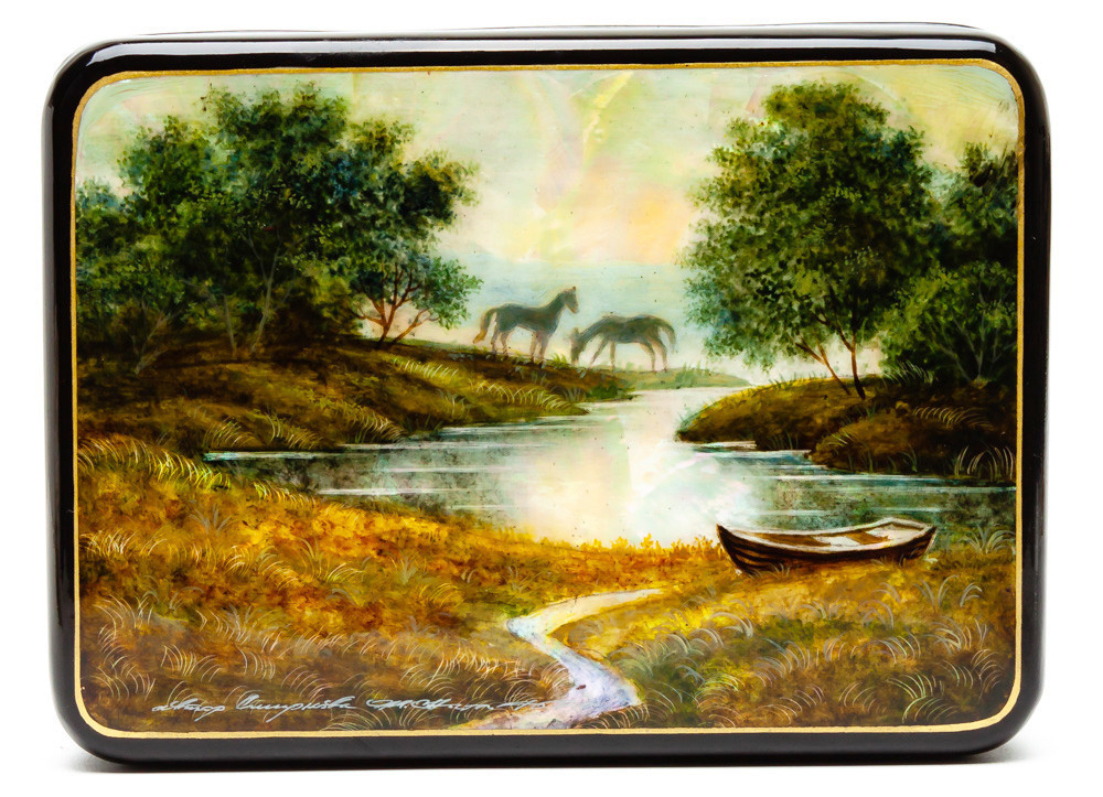 140x110 mm River Hand Painted Jewellery Box (by Tatiana Shkatulka Crafts)