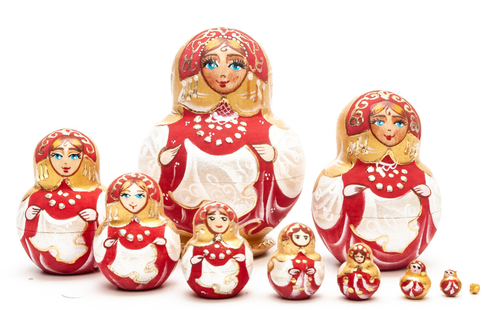 50 mm Maidden with a Scarf hand painted on Wooden Matryoshka doll 5 pcs (by Skazka)