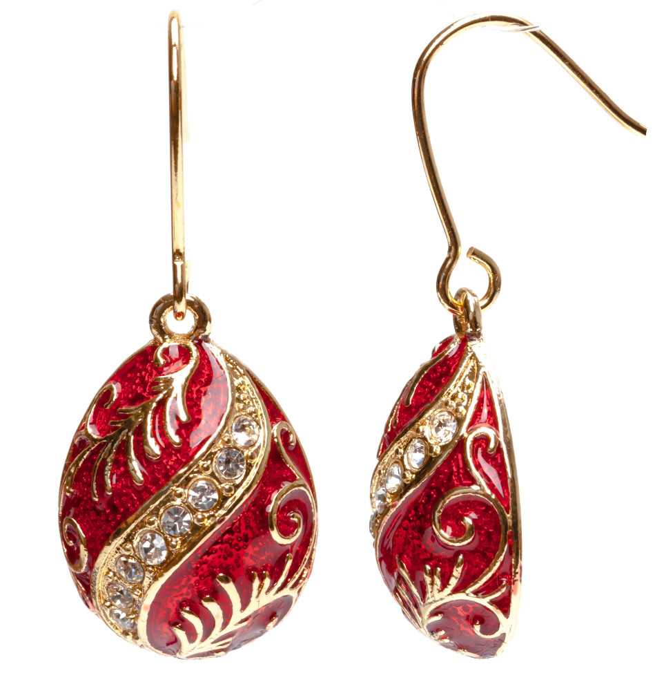 15x35 mm Red Twisted Rhombus Egg Shaped Earrings