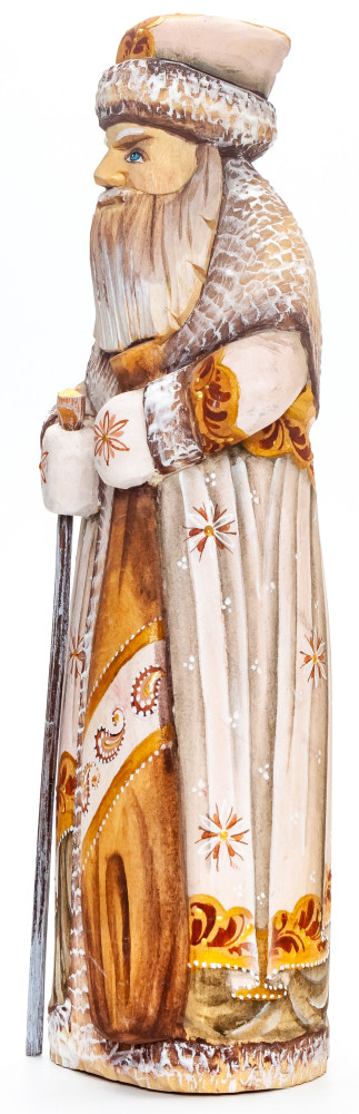 240 mm Santa with a Magic Staff and a Bag handpainted Wooden Carved Statue (by Natalia Nikitina Workshop)