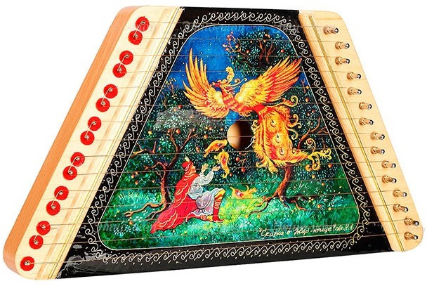 The Firebird hand painted wooden multi string Gusli (by Gusli Studio)