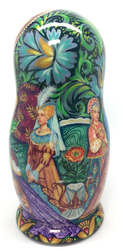 170 mm The Scarlet Flower Fairytale hand painted Russian Matryoshka Doll 5 pcs (by Olga Solovey)