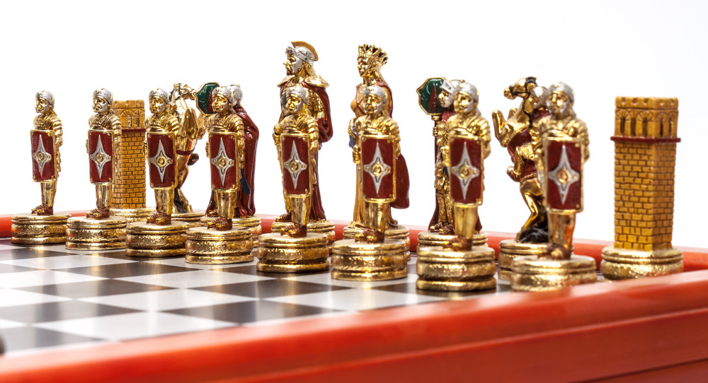 390X390 mm Wooden Chess Board with Metal Roman and Saracens Soldiers Hand Painted Chess Pieces (by Fyodor Chess Studio)