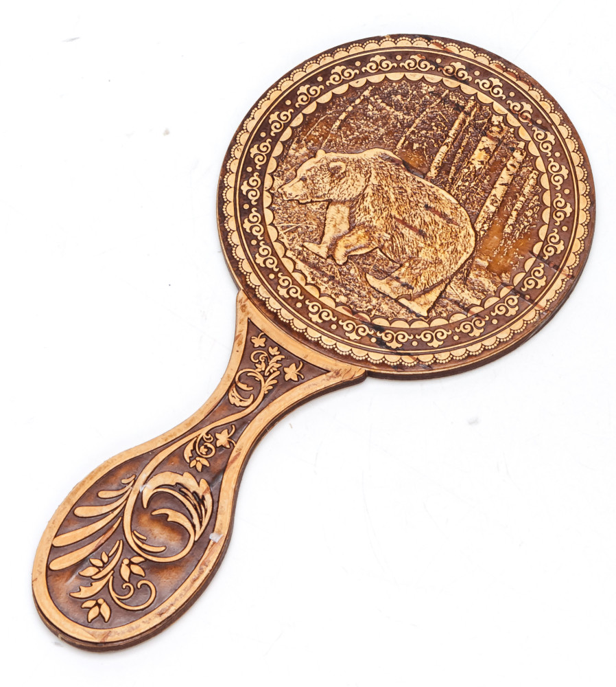 80x160 mm Bear hand made Birchbark Mirror (by Maxim Birch)
