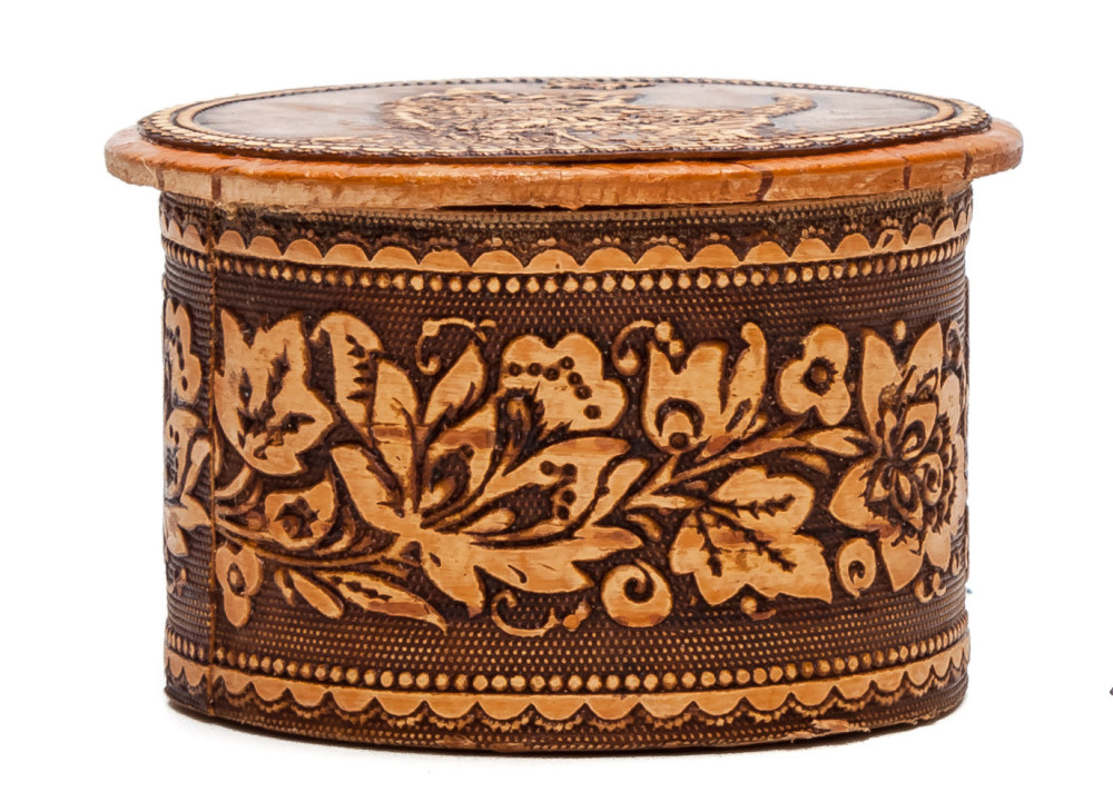 d 50 mm Cat hand made Birchbark Jewelry Box (by Maxim Birch)