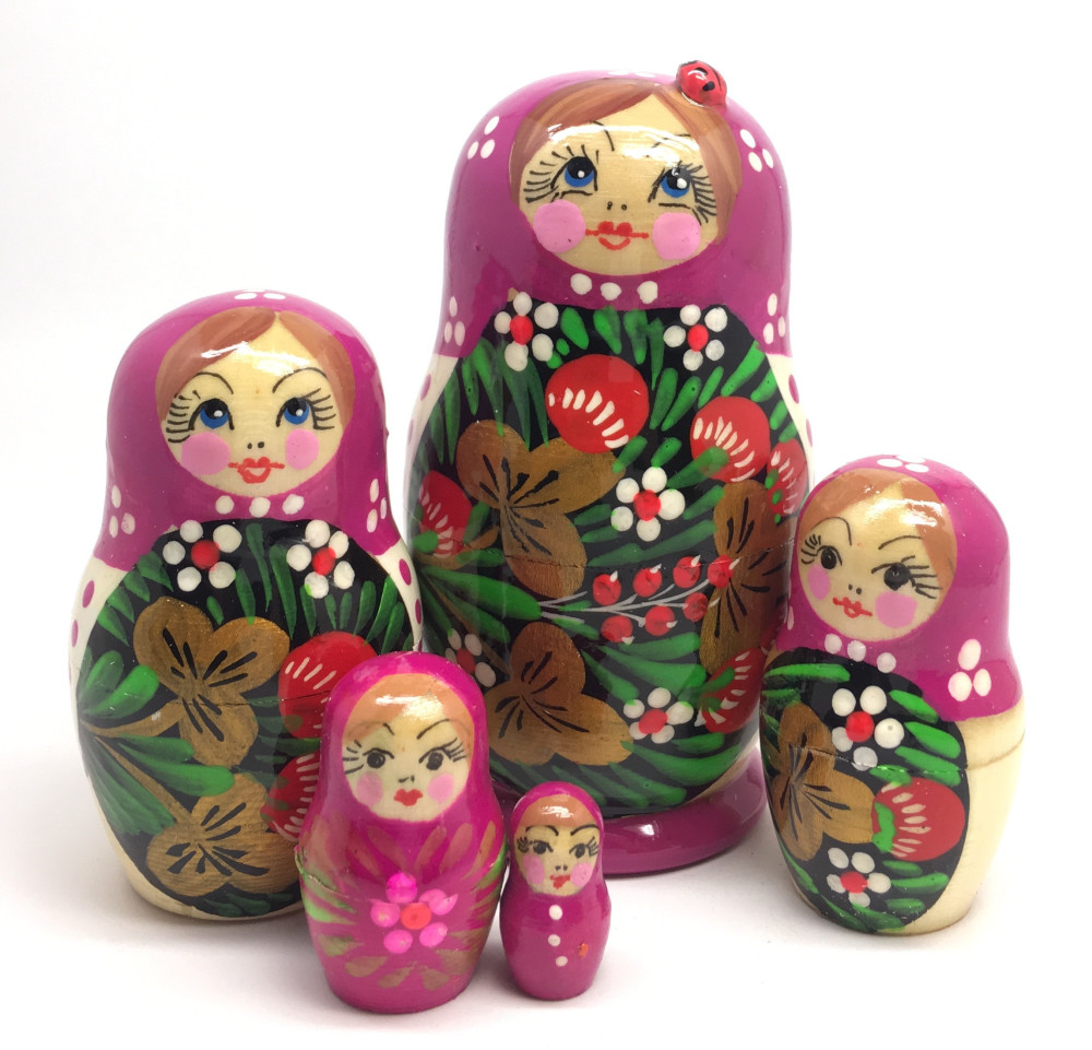 100 mm Maidan Art Hand Painted Matryoshka Doll with Ladybug 5 pcs (by Oleg Crafts)