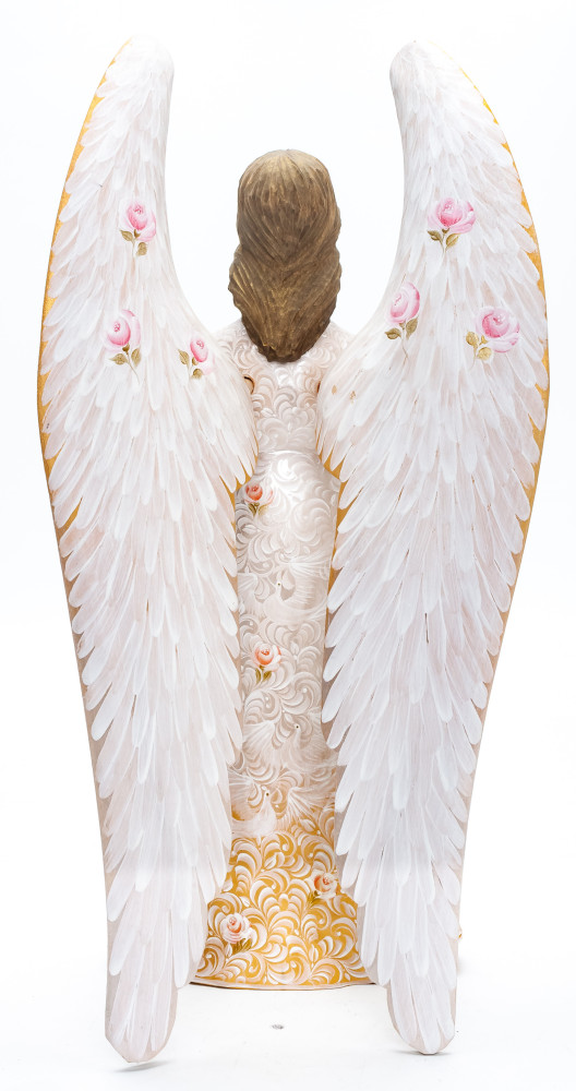 290 mm Mother Angel with Dove hand painted wooden figurine (by Polar Bear Studio)