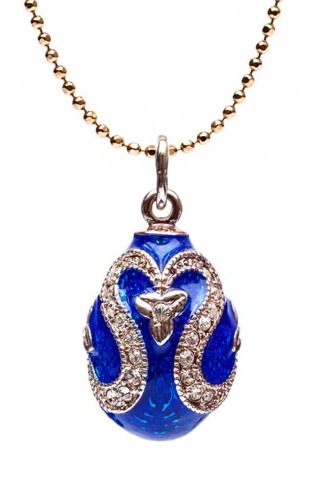 Silver Ribbons on Blue Egg Pendant