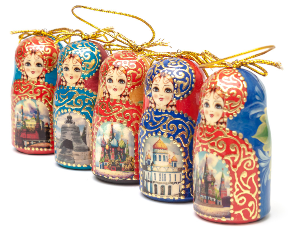 Moscow Churches Matryoshka Dolls Christmas Tree Ornaments Set of 5 pcs (by Ilya Studio)