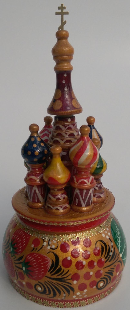 190 mm Saint Basil's Cathedral Khokhloma Art hand painted Wooden Music Box (by Nightingale Crafts)