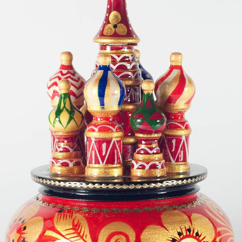 230 mm Saint Basil's Cathedral Khokhloma Art hand painted Wooden Music Box (by Nightingale Crafts)