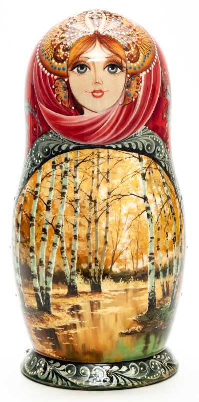 220 mm Autumn Foresthand painted on Wooden Matryoshka doll 5 pcs (by Natalia Crafts)