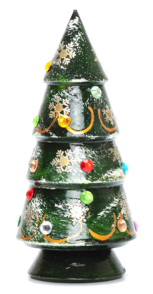 125 mm Christmas Wooden Green Tree with Hand Painted Garlands and Decorations