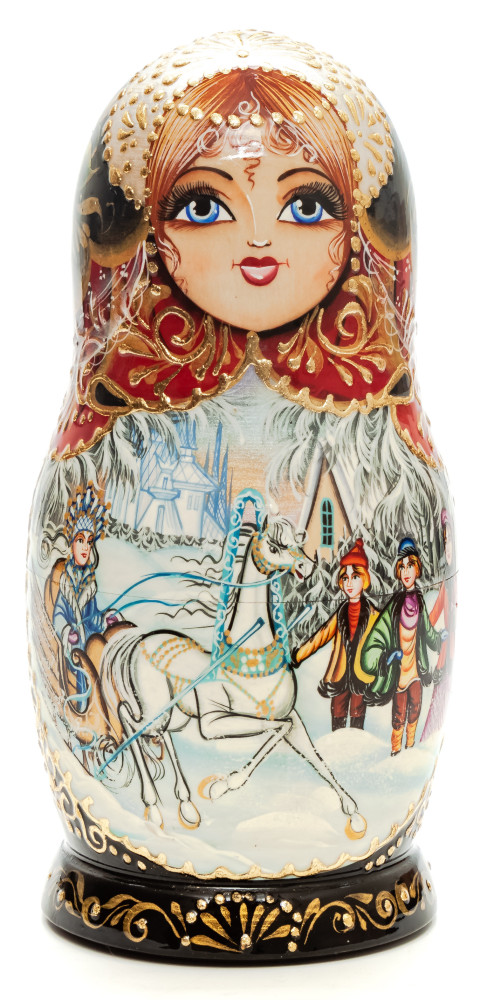 Shop Exclusive Nesting Dolls 180 mm The Snow Queen hand painted on Wooden Matryoshka doll 5 pcs (by Valeria Crafts) online at Skazka.site | Eligible for fast shipping and free returns. 180 mm The Snow Queen hand painted on Wooden Matryoshka doll 5 pcs (by Valeria Crafts)