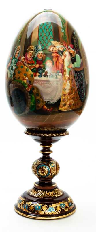 480 mm The Wedding hand painted on red colored wooden Egg with standby (by Tatiana Crafts)