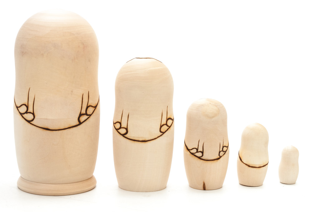 110 mm Blanc Matryoshka Traditional 1 doll 5 pcs inside with paints, brushes, instruction manual (by Sergey Carved Wooden Dolls)