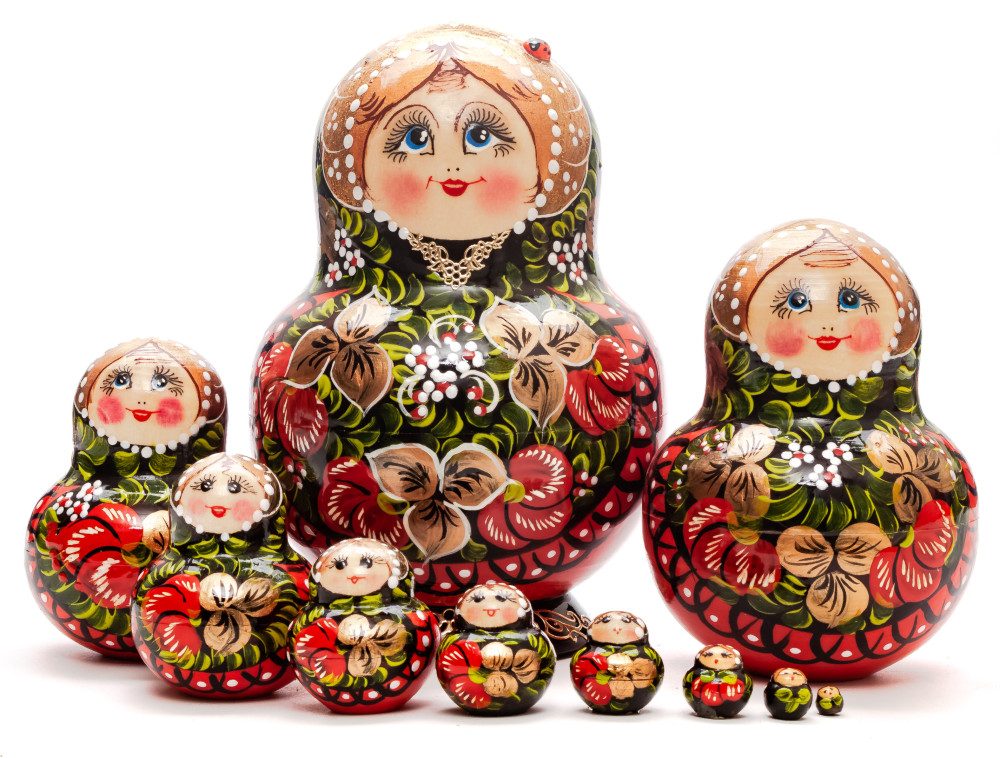 140 mm Khokhloma hand painted Matryoshka Doll 10 pcs (by Valentina Khokhloma)