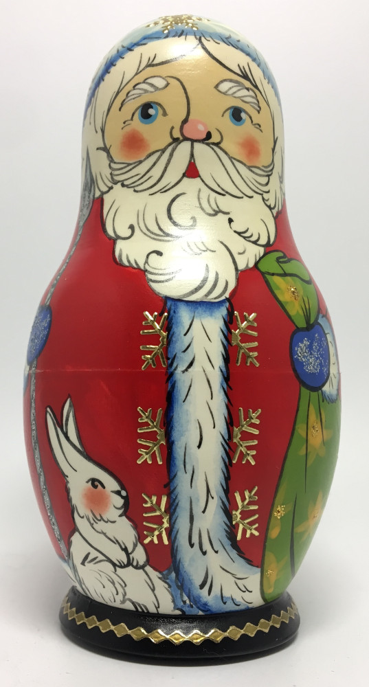 110 mm Santa Claus and Snowmaiden Princess hand painted wooden Matryoshka Doll 5 pcs (by Malutin Studio)