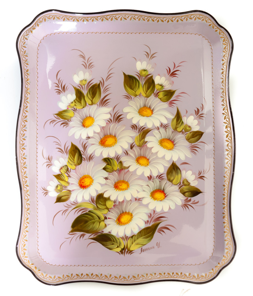345x450 mm Daisies hand painted by Lopatina and lacquered Metal Forged Tray (by Lada Crafts)