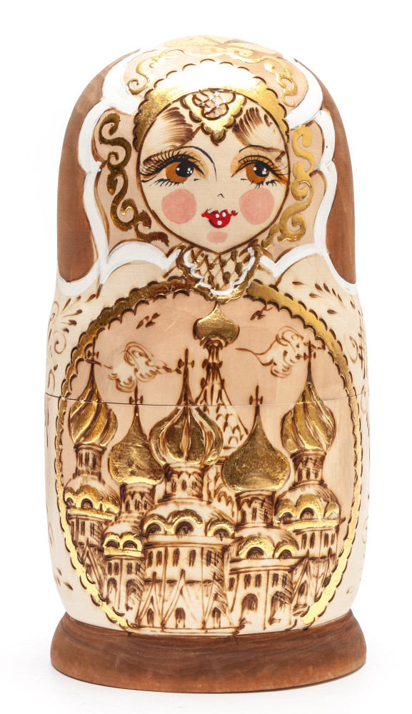 240 mm Moscow Saint Basil Cathedral handpainted and burnt Wooden Matryoshka Doll 10 pcs (by Skazka)