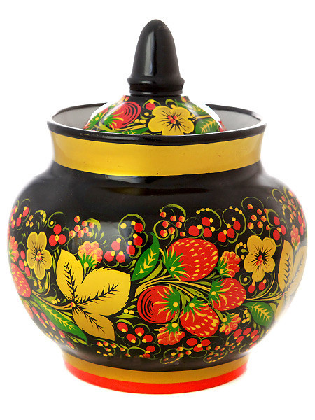 130x105mm Khokhloma hand painted ceramic Sugar Bowl (by Golden Khokhloma)