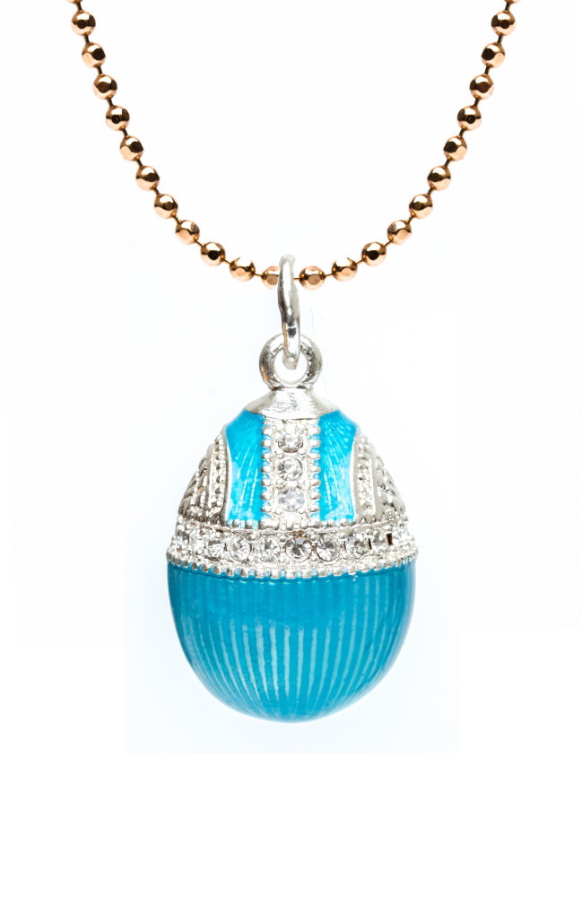  Water Drop with Rhinestones Light Blue Egg Pendant