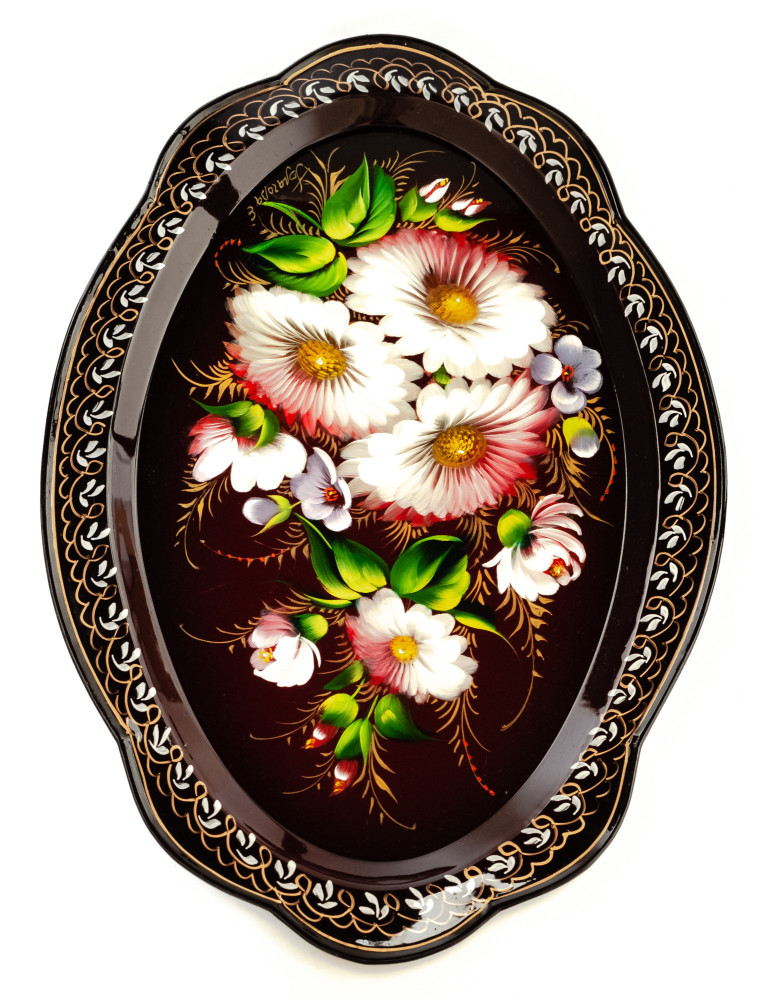 230x330 mm Zhostovo Patterns hand painted and lacquered by Blagova Metal Forged Tray (by Lada Crafts)