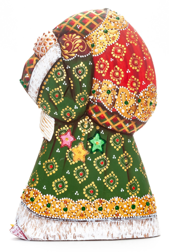190 mm Santa with a Magic Staff and a Bag Carved Wood Hand Painted Collectible Figurine (by Natalia Workshop)