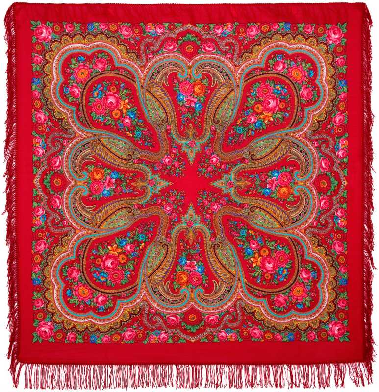 146x146 mm Lubawa Woolen Shawl with Woolen Fringe Pavlovo Posad Manufactory