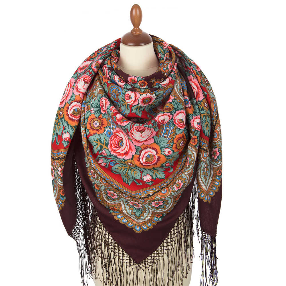 Shop Thick Woolen Fabric Shawls with Silk Fringe 148x148 cm Шаль «Посадский» online at Skazka.site | Eligible for fast shipping and free returns. Шаль «Посадский»