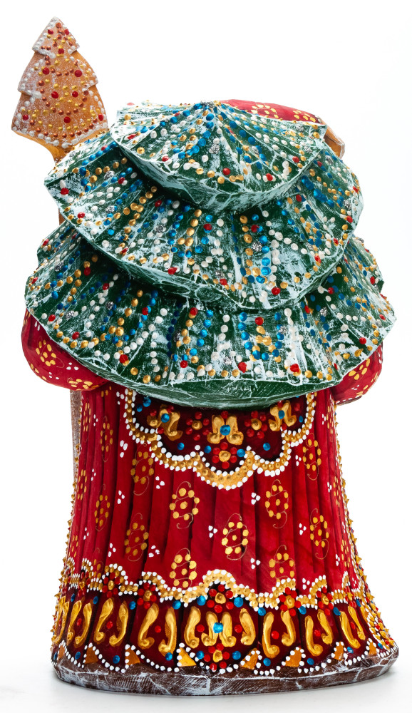 220 mm Santa with a Magic Staff and a Bag Carved Wood Hand Painted Collectible Figurine  (by Natalia Nikitina Workshop)