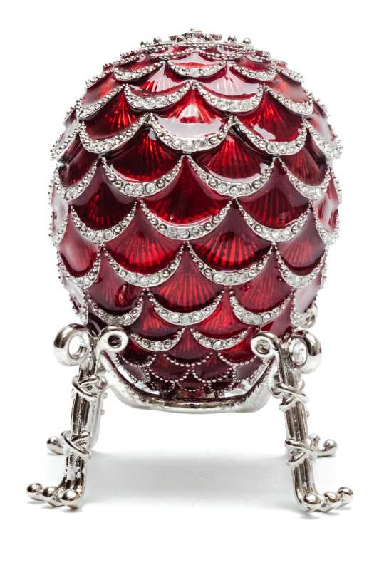 92 mm Red Pine Cone with Clock inside Easter Egg