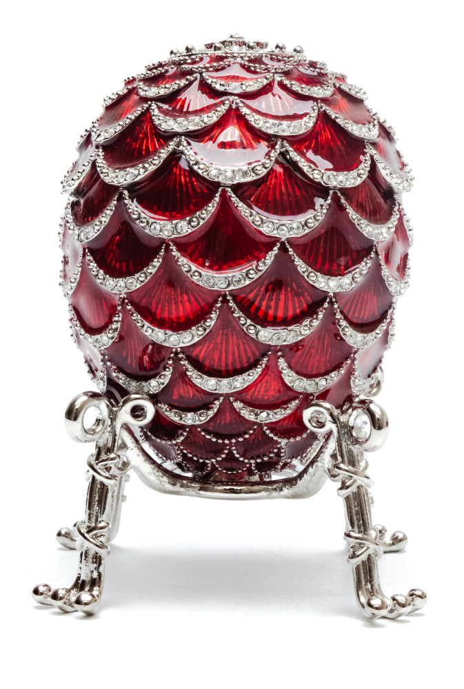92 mm Red Pine Cone with Clock inside Easter Egg