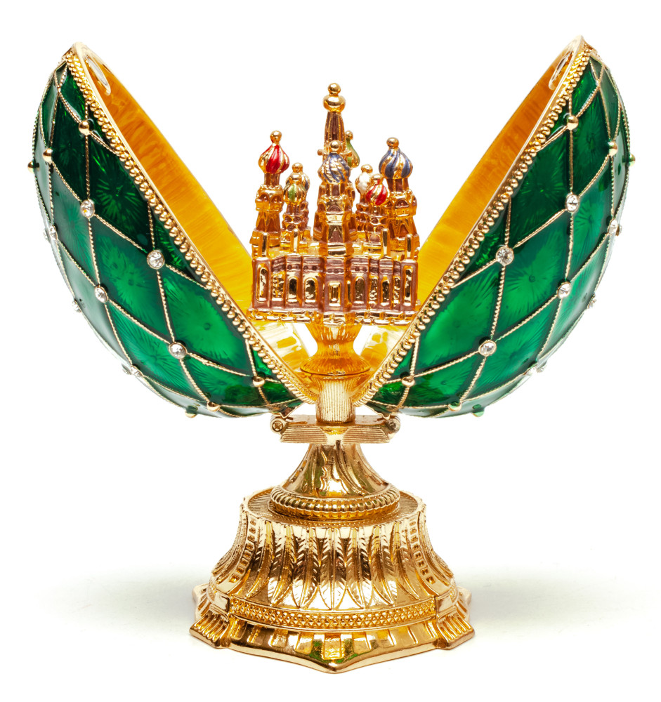 115 mm The Saint Basil Cathedral Green Easter Egg with the Figure inside