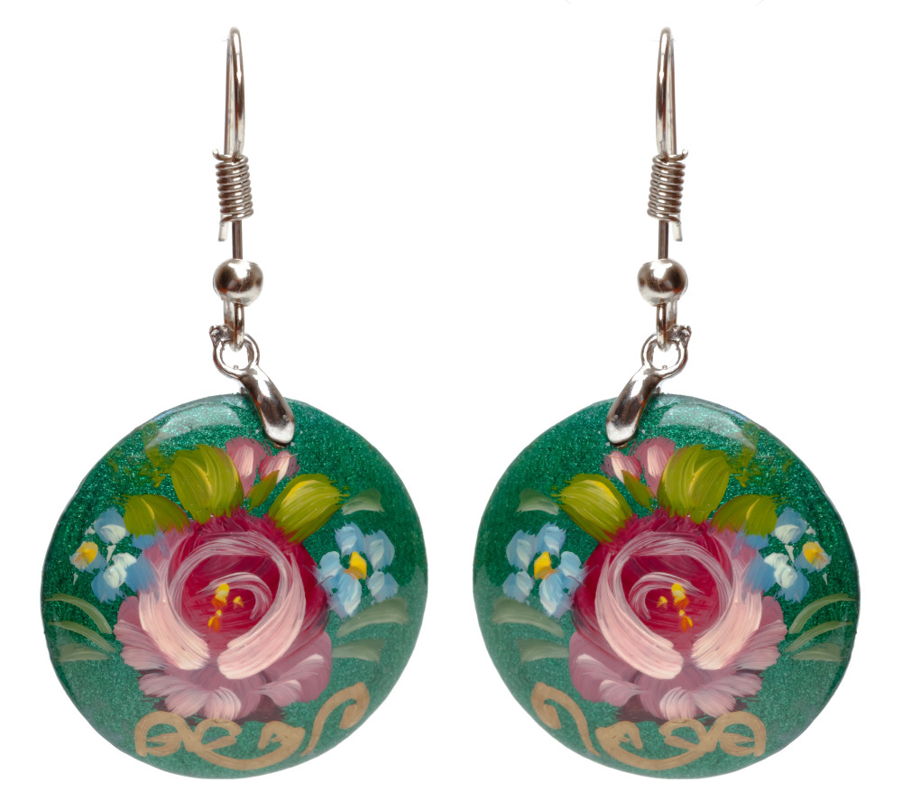 d 25mm Zhostovo wooden Earrings (by Lada Workshop)