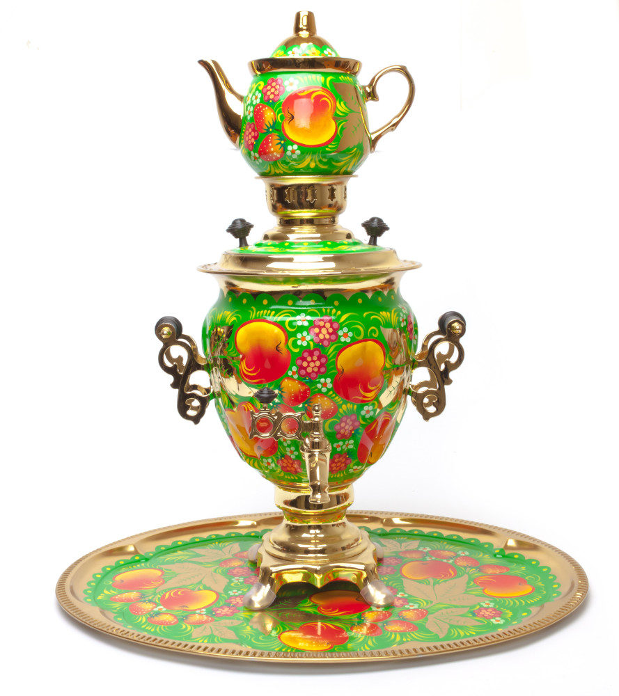 Apples hand painted Electric Samovar Kettle with Teapot and Tray