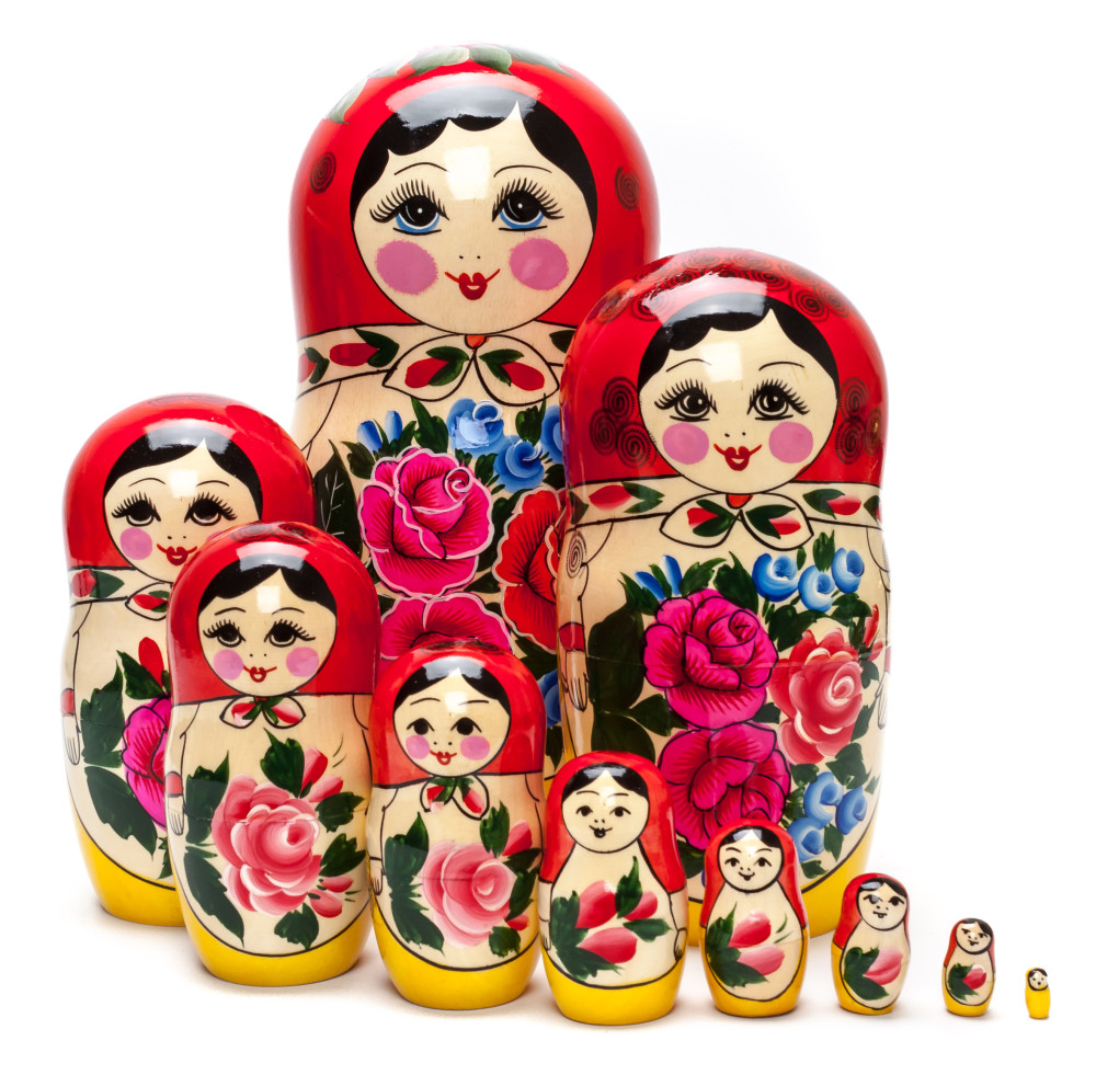 260 mm Red Head Semenovskaya handpainted wooden Matryoshka Doll 10 pcs (by Ivan Studio)