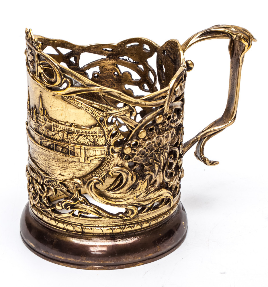 Moscow Cast Brass Tea Glass Holder with Faceted Glass (by Kolchugino)