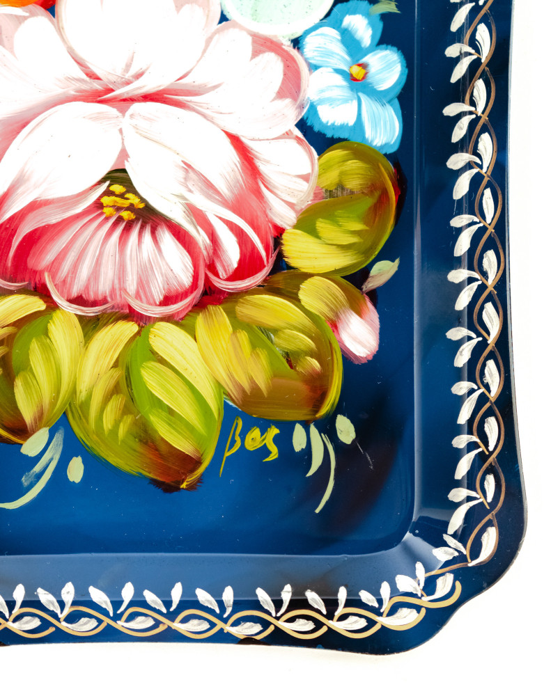 130x310 mm Zhostovo Patterns hand painted and lacquered Metal Forged Tray (by Lada Crafts)